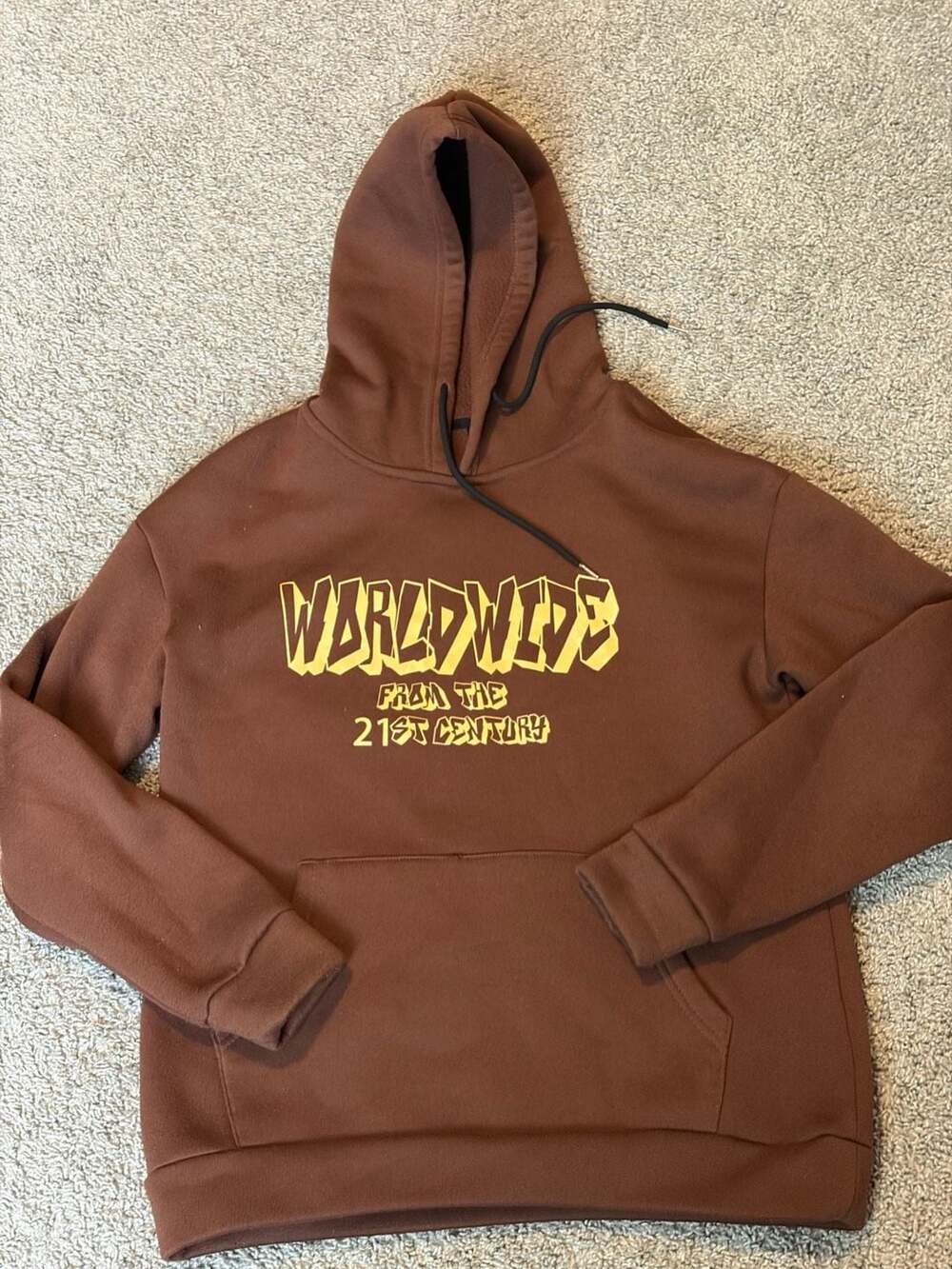 Romwe Worldwide From The 21st Century Graphic Brown Hoodie